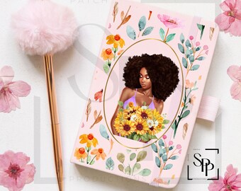 UV DTF African American LS Daisy Blume Natürliche Haar Frau A5 Größe Druck bereit, permanent klebende Aufkleber Tassen Autos Buchumschläge gelten