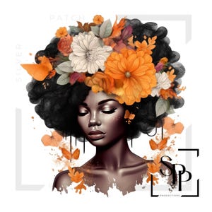 UV-DTF-sticker Afro-Amerikaanse mooie vrouw herfst bloemdessin Print klaar om aan te brengen Permanente zelfklevende cups Telefoonhoesjes Bril Auto's