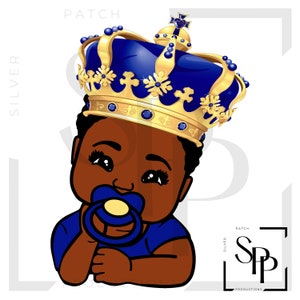UV DTF Decal African American Crown Prince Royal Blue Gold Baby Boy Print Klaar om permanente zelfklevende cups aan te brengen Telefoonhoesjes Brillen Auto's