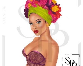 UV DTF Decal African American Beautiful Woman With Flower Headdress Ready to Apply Permanent Adhesive Cups Phone Cases Glasses Cars
