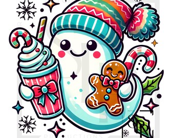 UV DTF Weihnachten Geist Frosted Getränk Lebkuchen-Plätzchen-Druck bereit, permanent klebende Aufkleber Tassen Telefon Gläser Autos gelten