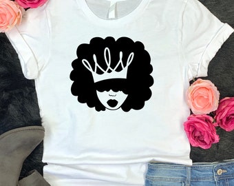 Crowned Curly Fro Black Woman HTV Iron On Transfer