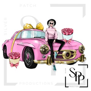 UV DTF mooie vrouw luxe auto bloemen print klaar om permanente zelfklevende sticker kopjes telefoonhoesjes glazen auto's aan te brengen