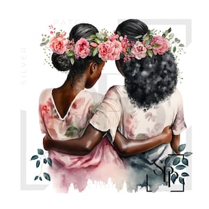 UV-DTF-sticker Sisters Best Friends Black Women Flowers Klaar voor toepassing Permanente zelfklevende sticker Cups Telefoonhoesjes Brillen Auto's Elk plat oppervlak