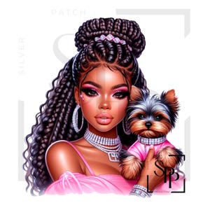 UV-DTF-sticker mooie zwarte vrouw Yorkie hond moeder klaar om aan te brengen permanente zelfklevende sticker bekers telefoonhoesjes brillen auto's elk plat oppervlak
