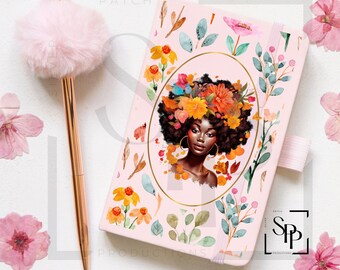 UV DTF African American Flower Natürliche Haar Frau A5 Druck bereit, permanent haftende Aufkleber Tassen Autos Buchumschläge gelten