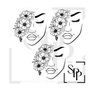 UV-DTF 3 ornament gezicht stickers dame gezicht grote bloemen Accessoires toevoegen Maak je eigen permanente kopjes glazen plantenbakken vazen