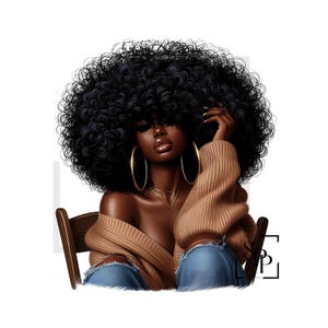 UV-DTF Mooie Afro-Amerikaanse vrouw Krullend haar Bruine huid Klaar om aan te brengen Permanente zelfklevende sticker Cups Telefoonbril Auto's Tijdschriften
