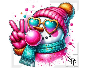UV DTF Schneemann Hüfte cool Frieden Herz Brille Blowing Bubble Print Bereit zum Auftragen Permanent Aufkleber Tassen Telefon Hüllen Gläser Autos