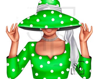 UV DTF Schöne Regal Grün und Weiß Polka Dot Lady bereit, permanent klebende Aufkleber Tassen Telefon Gläser Autos Zeitschriften Becher gelten