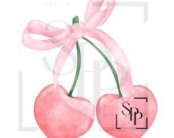 UV DTF Pink Cherry And Bow Coquette Print Ready to Apply Permanent Adhesive Sticker Cups Phone  Glasses Cars