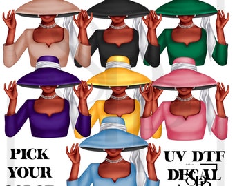 UV DTF African American Beautiful Woman Elegant Pick Your Color Print Ready to Apply Permanent Adhesive Sticker Cups Phone Cases Glasses
