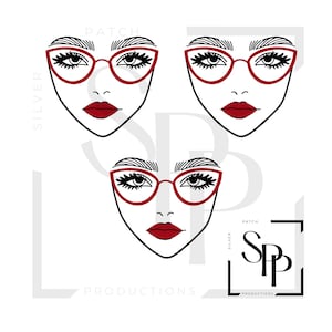 UV-DTF 3 Ornament Gezichtsstickers Lady Face Mooi gezicht Rood Brillen Accessoires toevoegen Maak je eigen permanente kopjes Glazen Plantenbakken Vazen