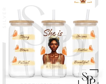 UV DTF Wrap Decal She Is A Queen Affirmations Glass Can Wrap  for 16oz Glass Ready to Apply Permanent Adhesive