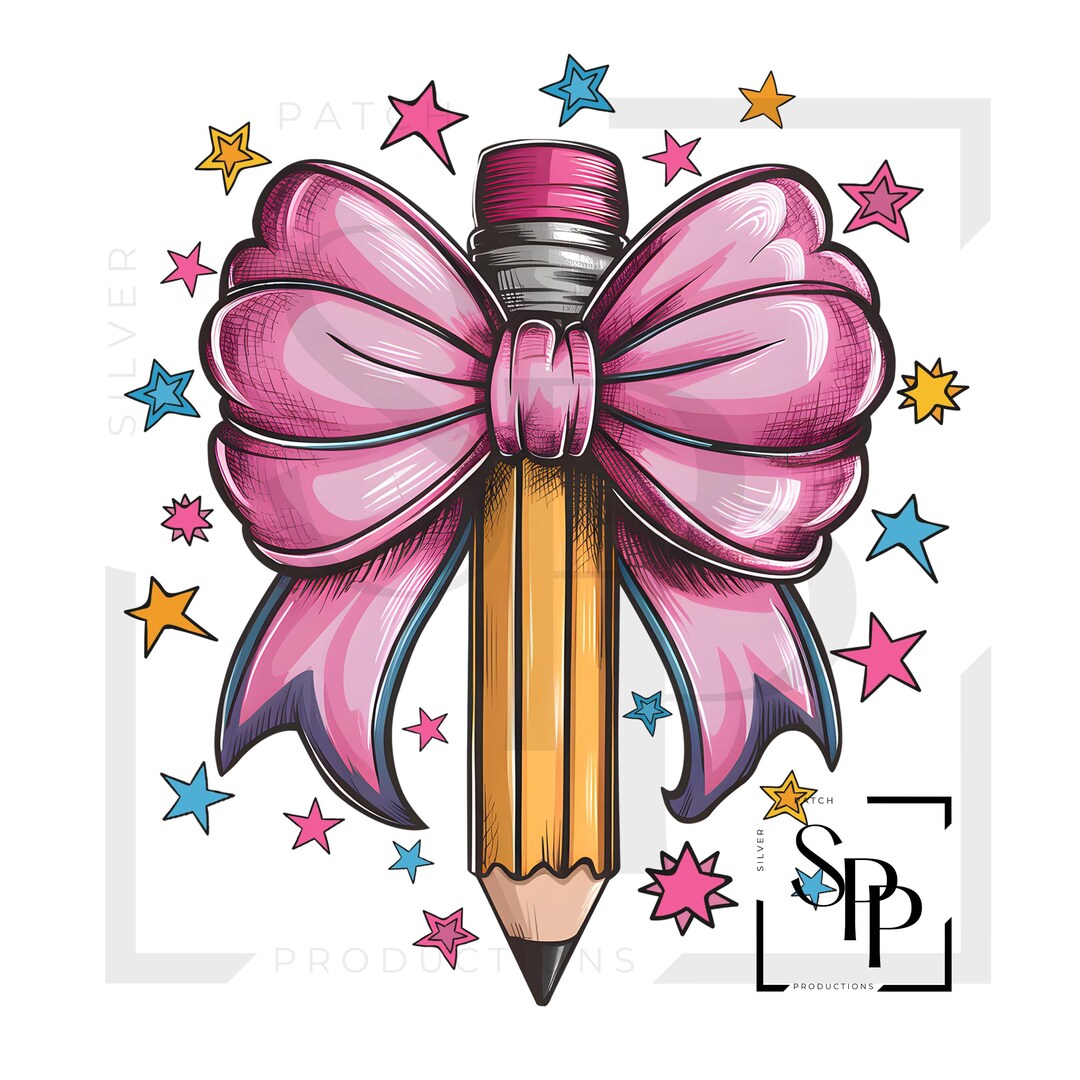 UV DTF Pink With Stars Bow and Pencil Print Ready to Apply Permanent ...