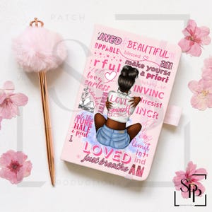 UV-DTF Afro-Amerikaans Beautiful Love Yourself in roze A5-afdruk klaar om aan te brengen Permanente zelfklevende sticker Cups Auto's Boekomslagen