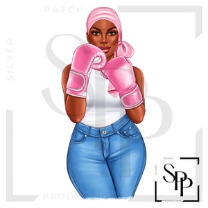 UV DTF sticker Afro-Amerikaanse mooie vrouw in roze klaar voor de strijd klaar om sticker sticker bekers telefoonhoesjes glazen auto's aan te brengen