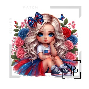 UV-DTF-sticker Blond haar blauwe ogen meisje rood wit blauwe bloemenprint klaar om aan te brengen permanent zelfklevende cups telefoonhoesjes brillen auto's