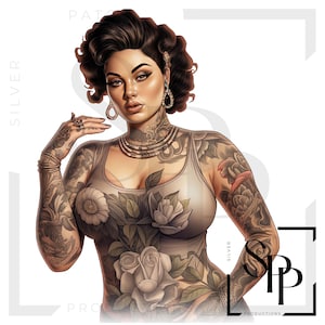 UV DTF-sticker Latina vrouw tatoeages Mooie rockabilly print Klaar om permanent klevende cups aan te brengen Telefoonhoesjes Brillen Auto's