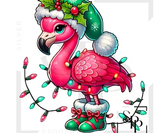 UV DTF Baby Flamingo mit Stiefel Weihnachtsbeleuchtung Druck bereit, permanent klebende Aufkleber Tassen Telefon Gläser Autos gelten