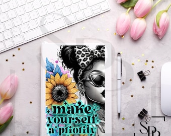 UV DTF African American Beautiful Make Yourself A Priority A6 Size Print Ready to Apply Permanent Adhesive Sticker Cups Cars Book Covers