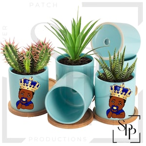 UV DTF Decal African American Crown Prince Royal Blue Gold Baby Boy Print Klaar om permanente zelfklevende cups aan te brengen Telefoonhoesjes Brillen Auto's