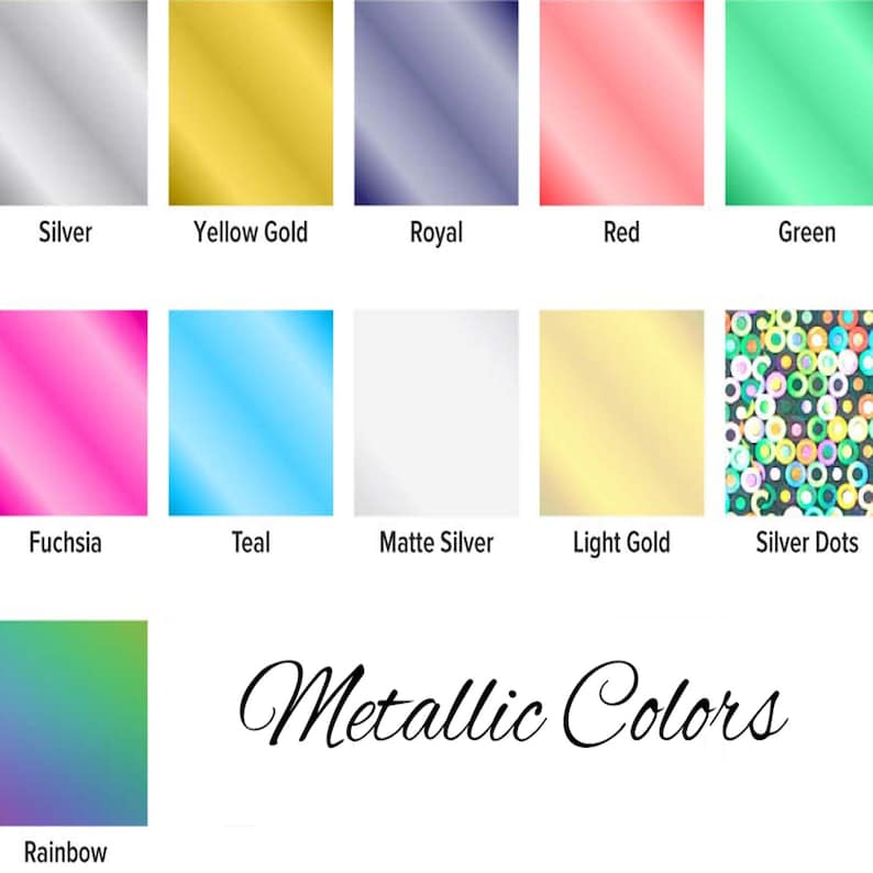 Puede incluir: Un gr&aacute;fico que muestra diferentes colores met&aacute;licos, incluyendo plata, oro amarillo, azul real, rojo, verde, fucsia, azul verdoso, plata mate, oro claro, puntos plateados y arco&iacute;ris.