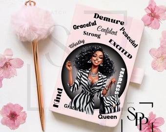 UV DTF African American Beautiful Demure Motivation A5 Size Print Ready to Apply Permanent Adhesive Sticker Journal Book Covers