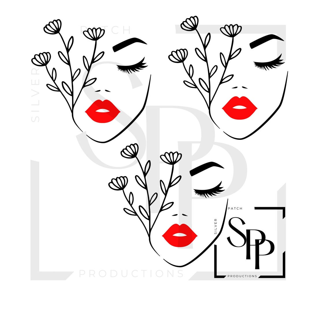 UV DTF 3 Ornament Face Decals Lady Face Closed Eye Flowers Style 2 Add ...
