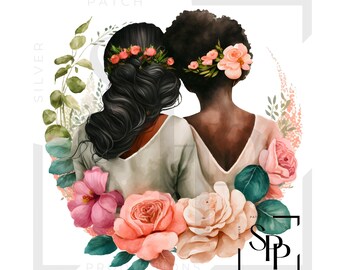UV DTF Decal Sisters Best Friends Black Women Flowers Ready to Apply Permanent Adhesive Decal Cups Phone Cases Glasses Cars Any Flat Surface