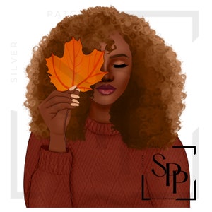 UV DTF sticker herfst mooie zwarte vrouw trui blad herfst kleur haar print klaar voor het aanbrengen van permanente zelfklevende cups telefoon hoesjes glazen auto's