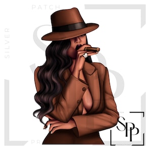 UV-DTF-sticker Afro-Amerikaanse mooie vrouw die een sigaar rookt Fedora-print klaar om aan te brengen Permanente zelfklevende bekers Telefoonhoesjes Brillen Auto