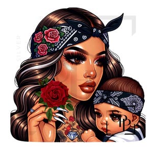 UV DTF Mooie Vrouw Latina Met Baby Mama Dochter Rozen Print Klaar voor Aanbrengen Permanente Sticker Kopjes Telefoon Bril Auto