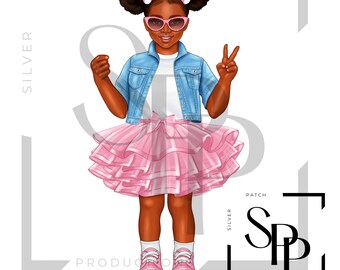 UV DTF Decal African American Little Girl Tutu Polka Dot Bow Cute Print Ready to Apply Permanent Adhesive Cups Phone Cases Glasses Cars
