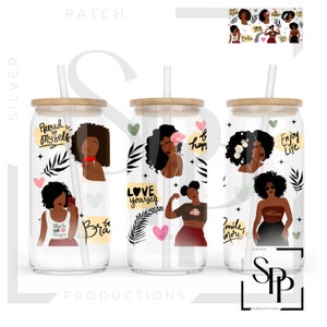 UV DTF Wrap Decal Black Woman Positive Affirmations Glass Can Wrap  for 16oz Glass Ready to Apply Permanent Adhesive