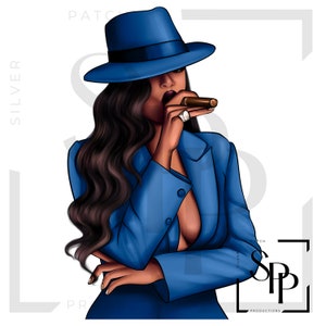 UV DTF sticker Afro-Amerikaanse mooie vrouw die een sigaar rookt Fedora print klaar om permanent klevende bekers telefoonhoesjes bril auto's aan te brengen
