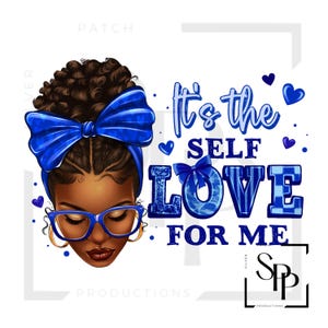 UV-DTF-sticker Blauw It's The Self Love For Me Messy Bun Print klaar om aan te brengen Permanente zelfklevende cups Telefoonhoesjes Brillen Auto