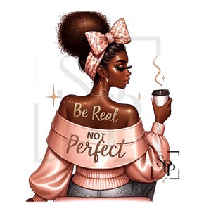 UV-DTF Zwart Mooie vrouw Be Real Not Perfect Print Klaar om aan te brengen Permanente sticker Cups Telefoonhoesjes Bril Auto's