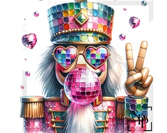 UV DTF Nussknacker Hüfte Disco Cool Peace Blowing Bubble Print bereit zum Auftragen permanent haftender Aufkleber Tassen Telefone Hüllen Gläser Autos