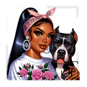 UV-DTF Mooie Latina-vrouw met hond Afdruk klaar om aan te brengen Permanente sticker Cups Telefoonhoesjes Brillen Auto's