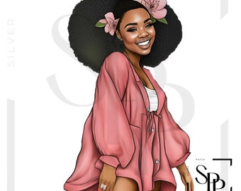 UV DTF Decal Afro Beautiful Black Woman Beautiful Smile Flowers Hair Print Ready To Apply Permanent Adhesive Cups Phone Cases Glasses Cars
