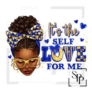 UV-DTF-sticker blauw goud It's The Self Love For Me Messy Bun Print klaar om aan te brengen Permanente zelfklevende cups Telefoonhoesjes Brillen Auto