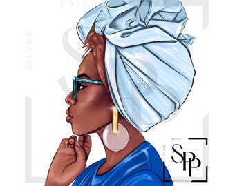 UV DTF Black Woman Head Wrap Blue Shirt Ready to Apply Permanent Adhesive Decal Cups Phone  Glasses Cars