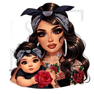 UV-DTF Mooie Vrouw Latina Met Baby Mama Dochter Tats Rozen Print Klaar voor Aanbrengen Permanente Sticker Cups Telefoon Bril Auto