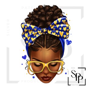 Blauw en goud UV-DTF-sticker Mooie zwarte vrouw klaar om aan te brengen Permanente zelfklevende sticker Bekers Telefoonhoesjes Brillen Auto's Elk plat oppervlak