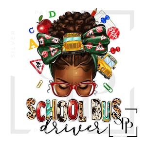 UV-DTF-sticker schoolbuschauffeur mooie zwarte vrouw klaar om aan te brengen permanente zelfklevende sticker bekers telefoonhoesjes bril auto's elk plat oppervlak