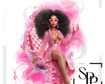 UV DTF Decal Pink Beautiful Black Woman Baddie Diva Print Ready To Apply Permanent Adhesive Cups Phone Cases Glasses Cars
