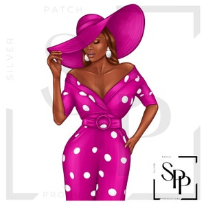 UV DTF Afro-Amerikaanse mooie vrouw Polka Dots brede rand hoed klaar om permanente zelfklevende sticker kopjes telefoonhoesjes bril auto's aan te brengen