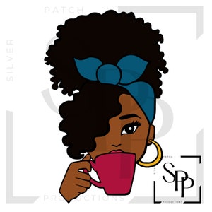UV DTF-sticker Afro-Amerikaanse mooie vrouw nippen aan thee Print Klaar om permanent klevende bekers, telefoonhoesjes, brillen, auto's aan te brengen