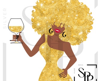 UV DTF Decal African American Beautiful Woman Cheers Wine Glass Print Ready to Apply Permanent Adhesive Cups Phone Cases Glasses Cars